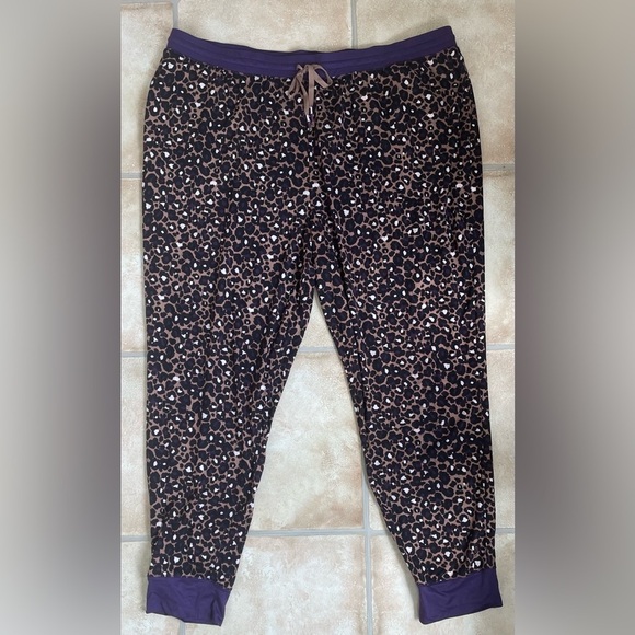 Cuddl Duds pajama pants - bundle of 2, wide leg lemon / jogger animal print; 2X - Picture 2 of 12